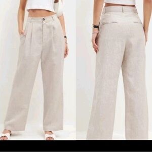 REFORMATION Beige Mason Pleated Linen Wide Leg Pants Oatmeal Sz 2 Beach